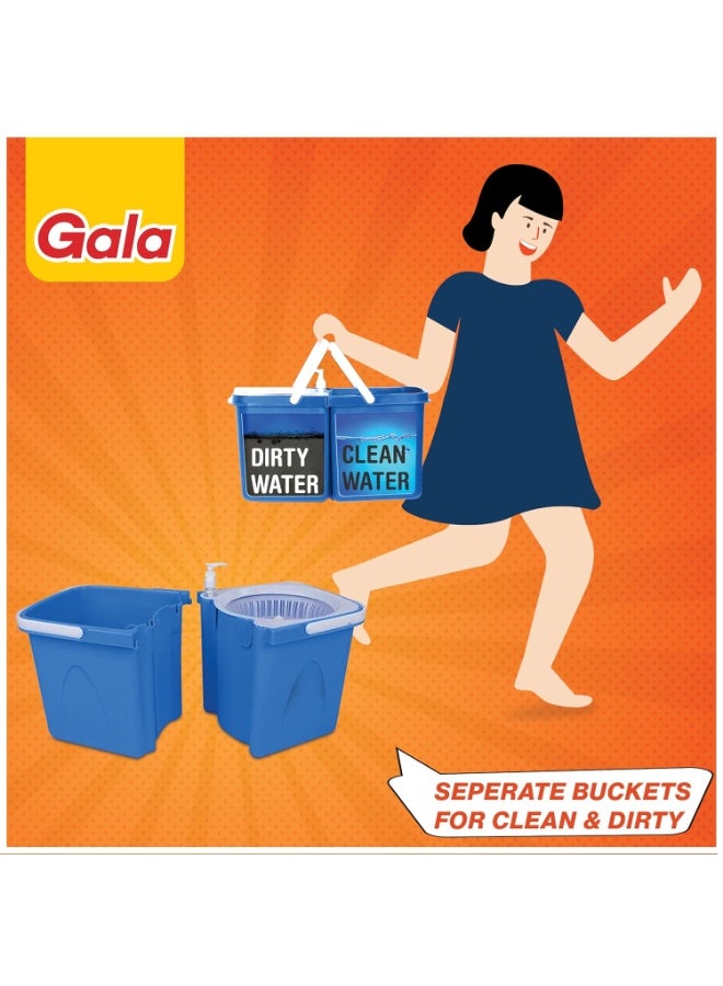 Gala Twin Bucket Spin Mop, 2 Microfiber Refills, Floor Cleaning Mop stick with Bucket, pocha for floor cleaning, Mopping Set with two buckets (white and blue) - Image 2